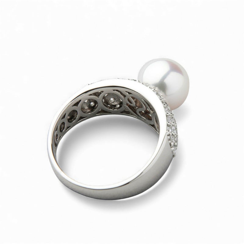 オーロラ花珠真珠 ダイヤモンド パヴェリング　8.5-9.0mm PT900 -TOP Quality-