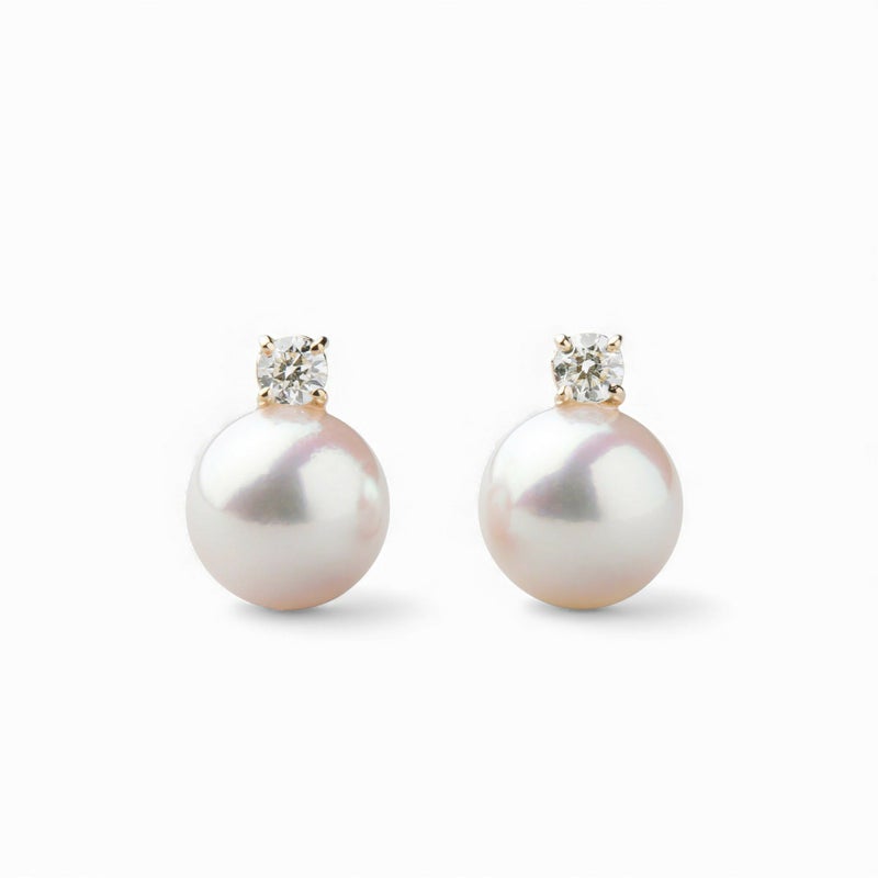 オーロラ花珠真珠 ピアス8.5-9.0mm K18YG -TOP Quality- [WSP]