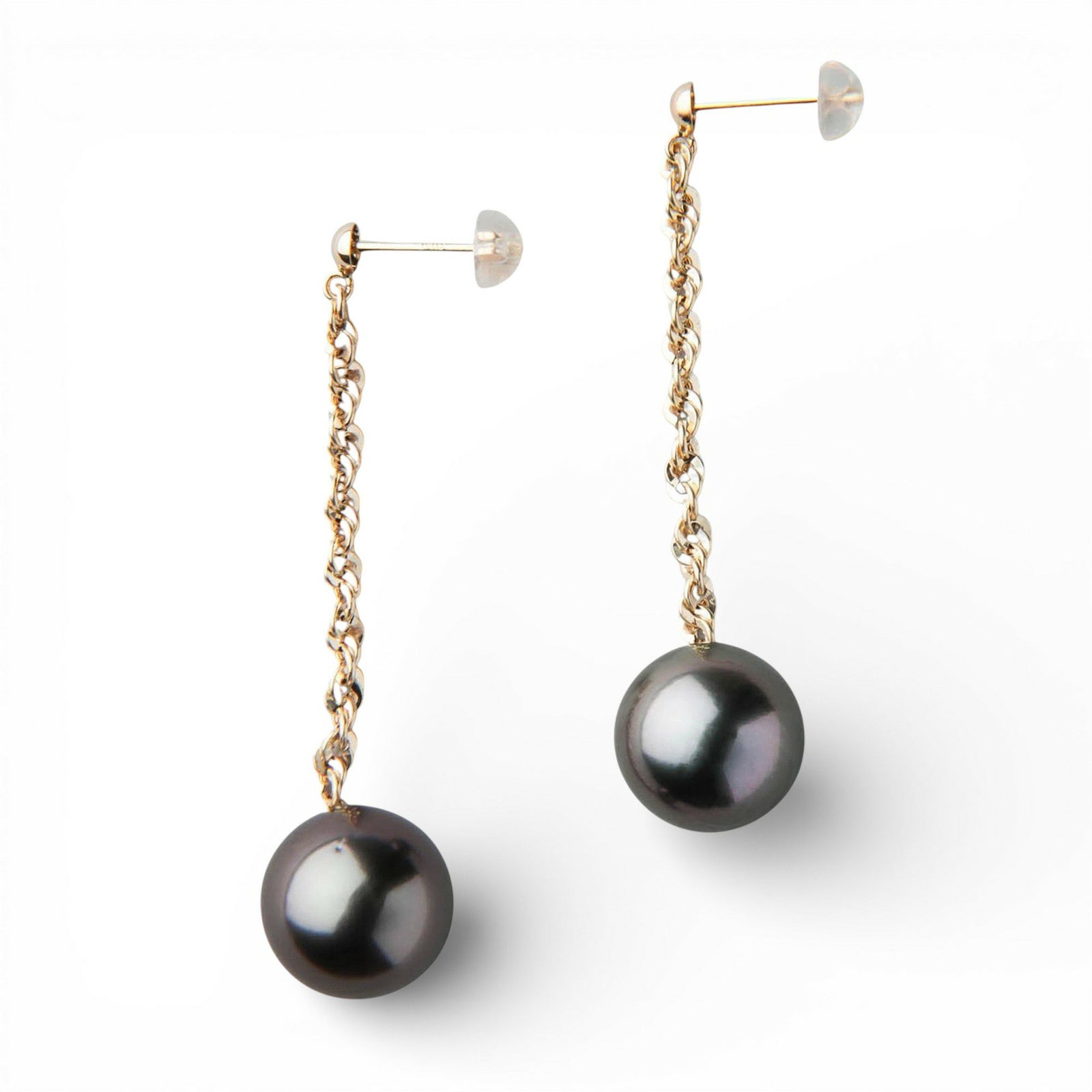 Tahitian+ タヒチ黒蝶真珠 チェーンピアス　11mmUP K18YG