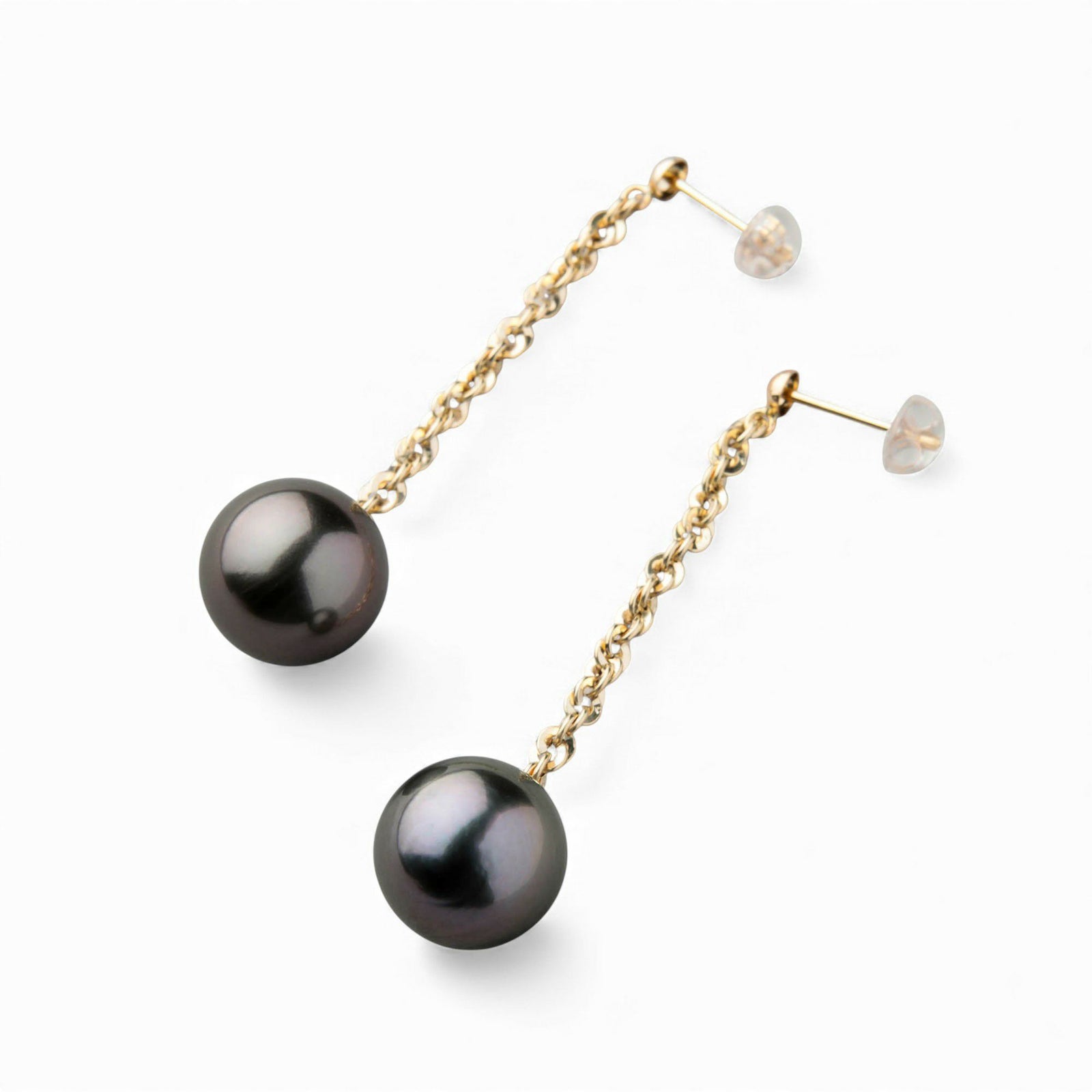Tahitian+ タヒチ黒蝶真珠 チェーンピアス　11mmUP K18YG