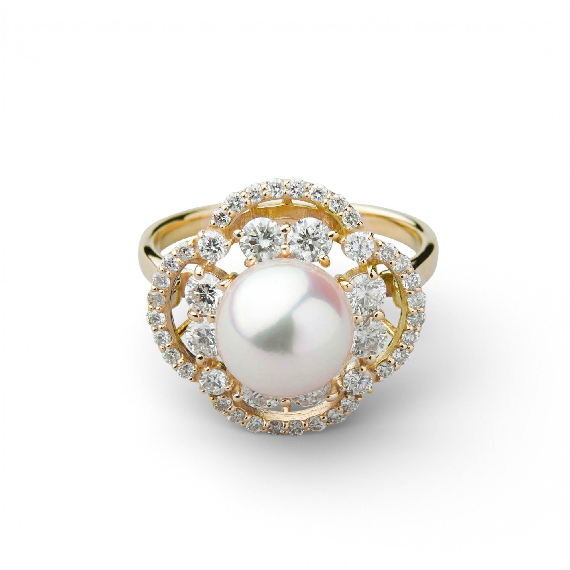 オーロラ花珠真珠 ダイヤモンド リング