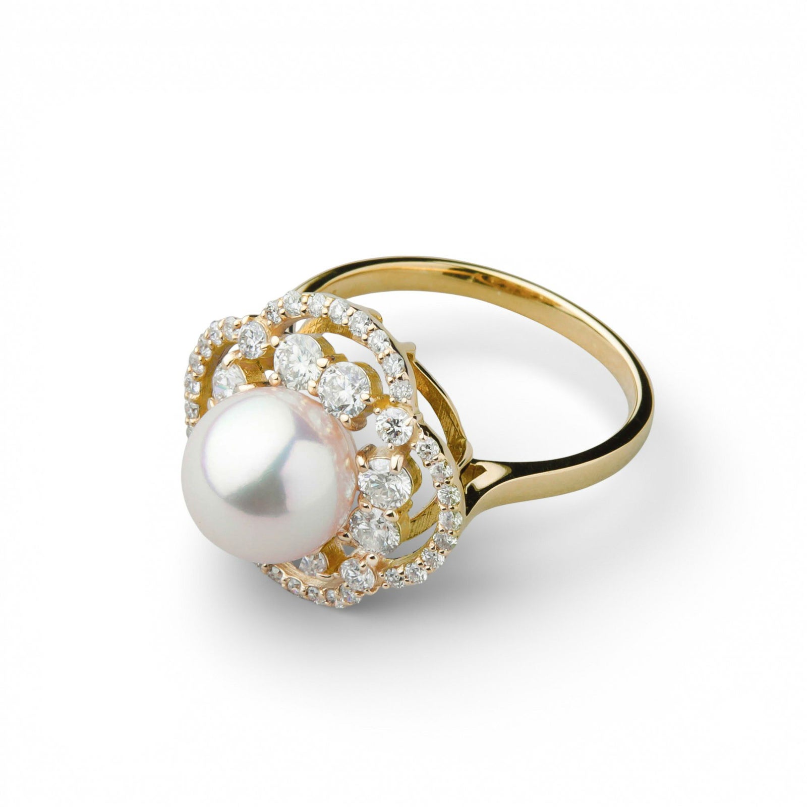 オーロラ花珠真珠 ダイヤモンド リング　8.0-8.5mm K18YG -TOP Quality- [WSP]