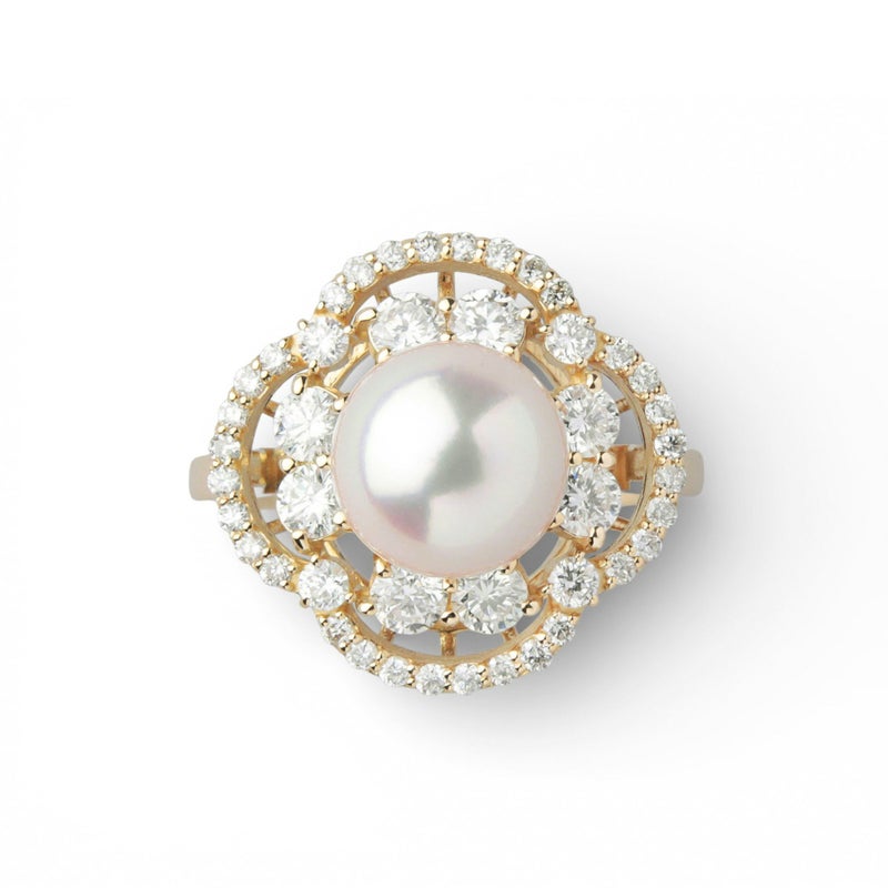 オーロラ花珠真珠 ダイヤモンド リング　8.0-8.5mm K18YG -TOP Quality- [WSP]