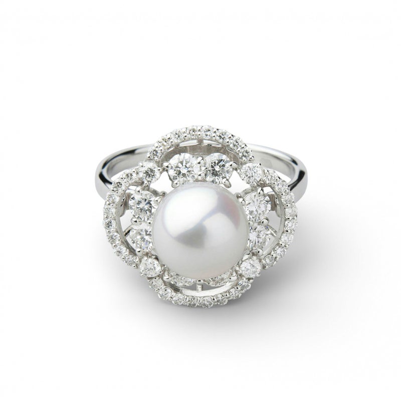 オーロラ花珠真珠 ダイヤモンド リング　8.0-8.5mm PT900 -TOP Quality- [WSP]