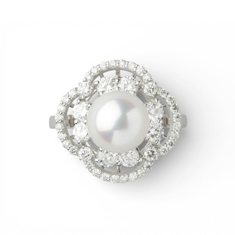 オーロラ花珠真珠 ダイヤモンド リング　8.0-8.5mm PT900 -TOP Quality- [WSP]