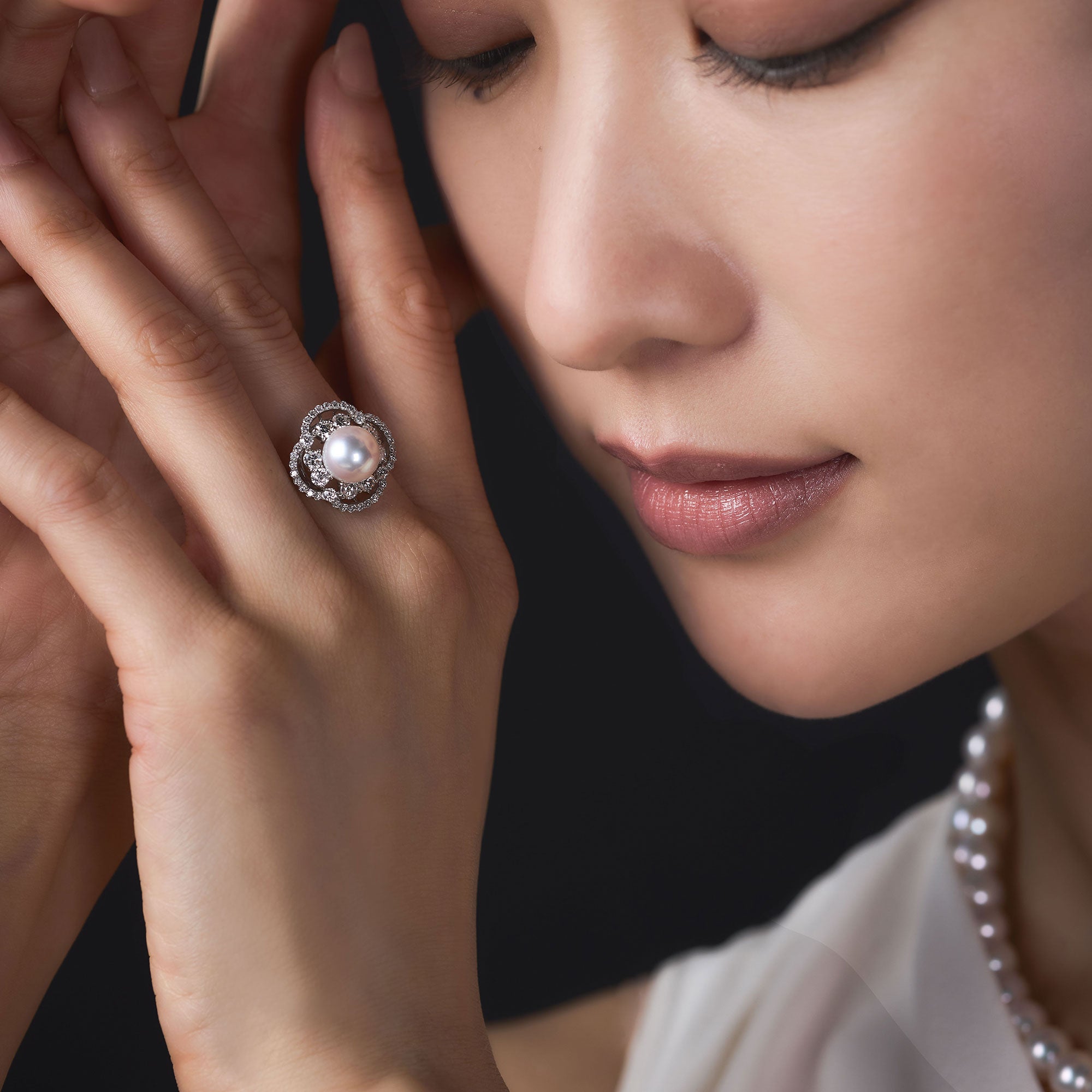 オーロラ花珠真珠 ダイヤモンド リング 8.0-8.5mm PT900 -TOP Quality