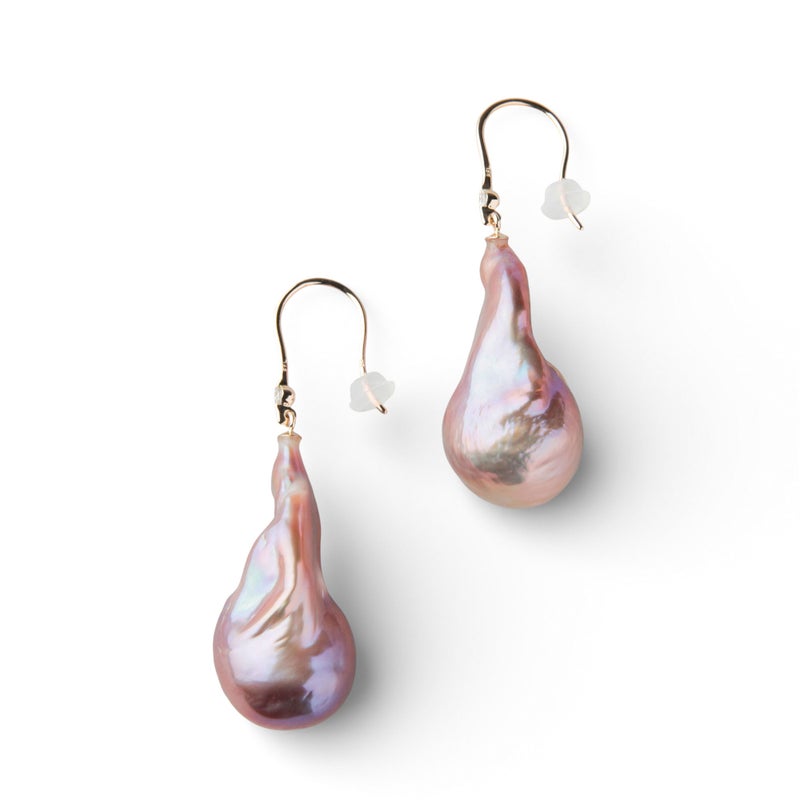 【WEB限定】Unique+ 淡水バロック真珠 フックピアス　12mmUP K18YG オイスター