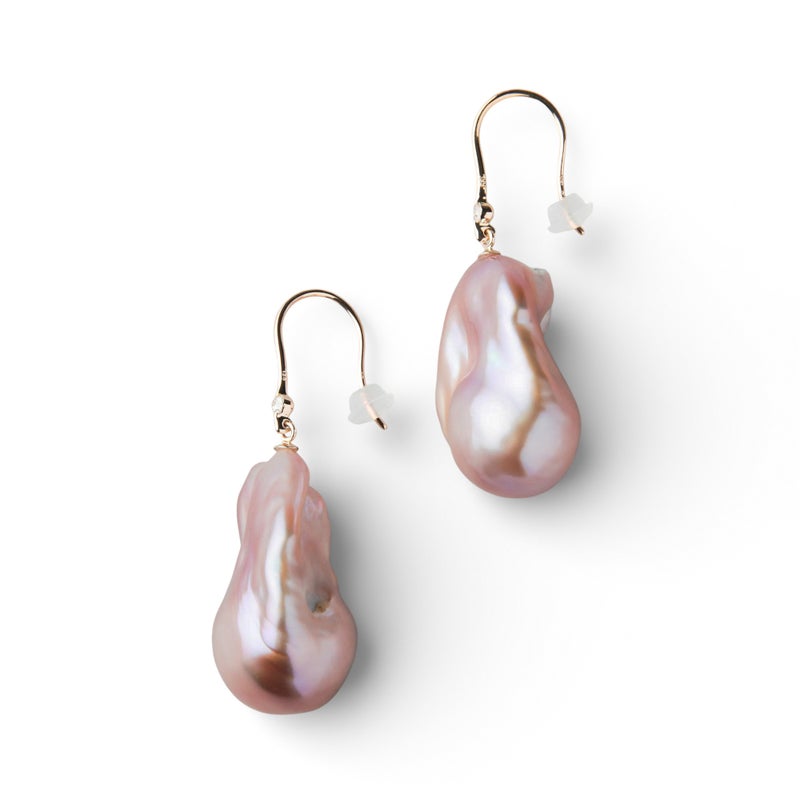 【WEB限定】Unique+ 淡水バロック真珠 フックピアス　12mmUP K18YG オイスター