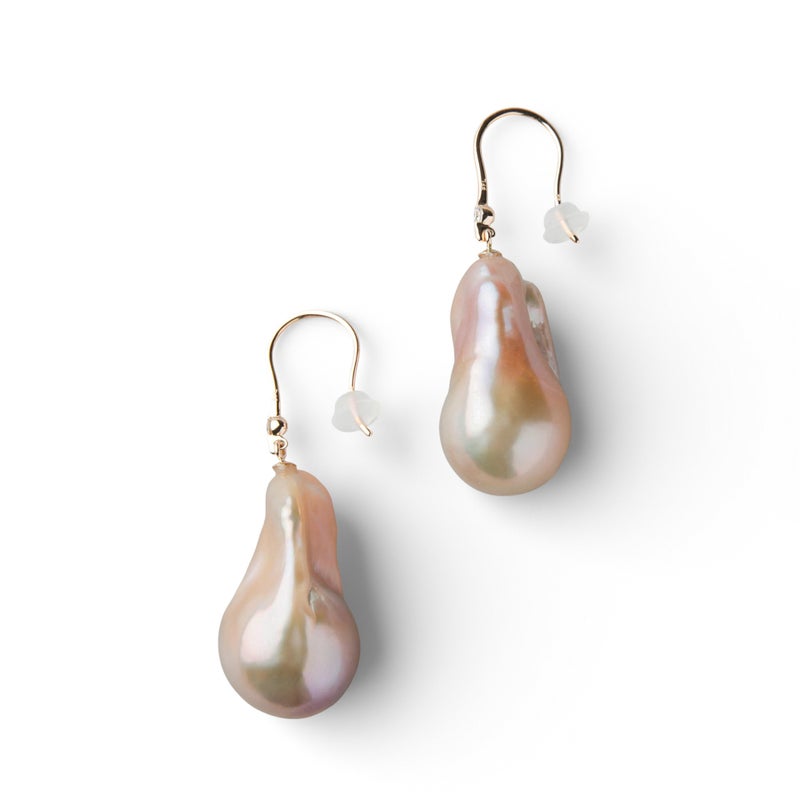 【WEB限定】Unique+ 淡水バロック真珠 フックピアス　12mmUP K18YG オイスター