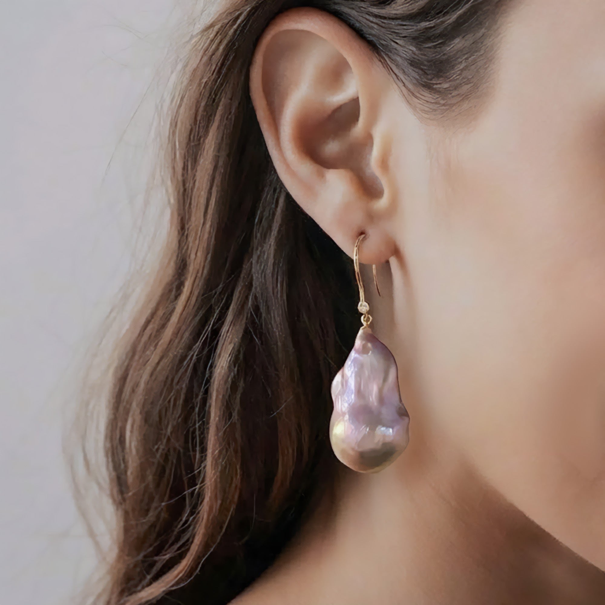 WEB限定】Unique+ 淡水バロック真珠 フックピアス 12mmUP K18YG