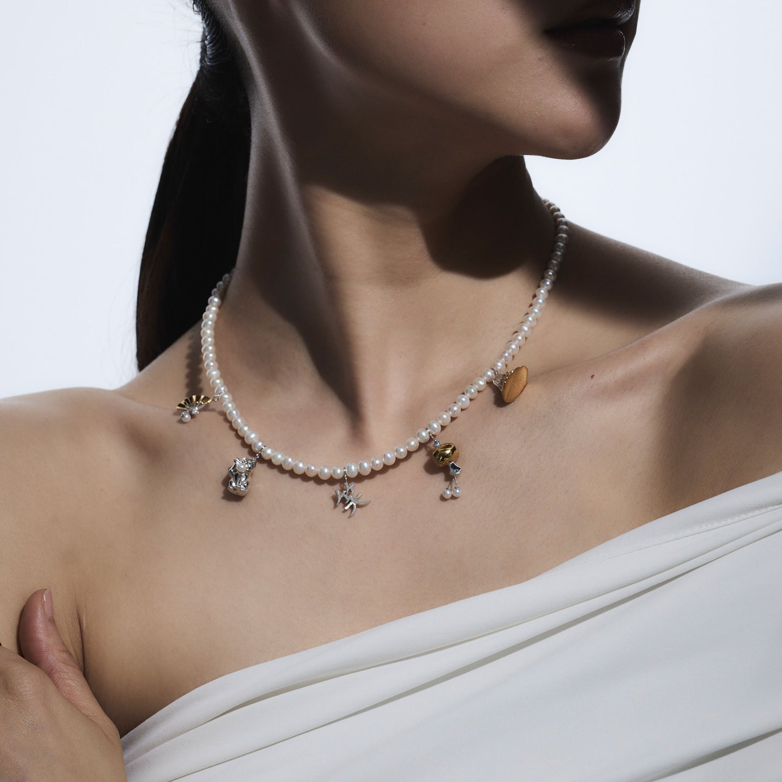  ENGI エンギチャームネックレス　淡水真珠 4.0-4.5mm/2.0-2.5mm　SV925