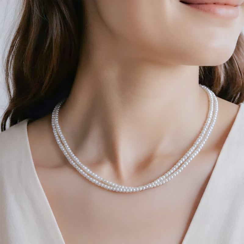 淡水真珠 2連 ネックレス2.0-2.5mm SV925 GP 多連