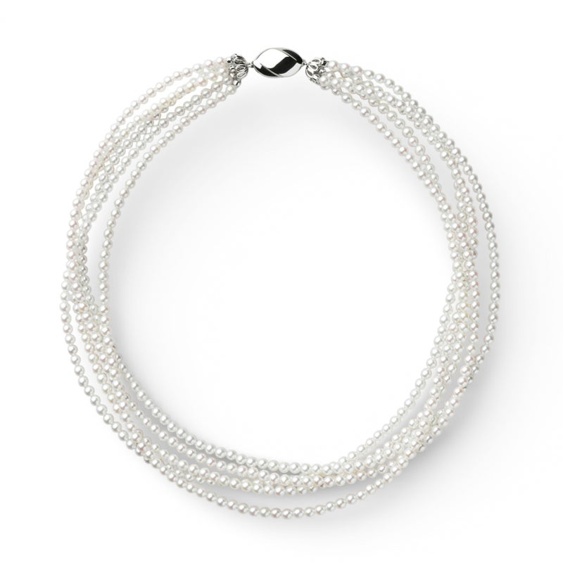 あこや真珠 5連 ネックレス3.5-4.0mm SV925 多連
