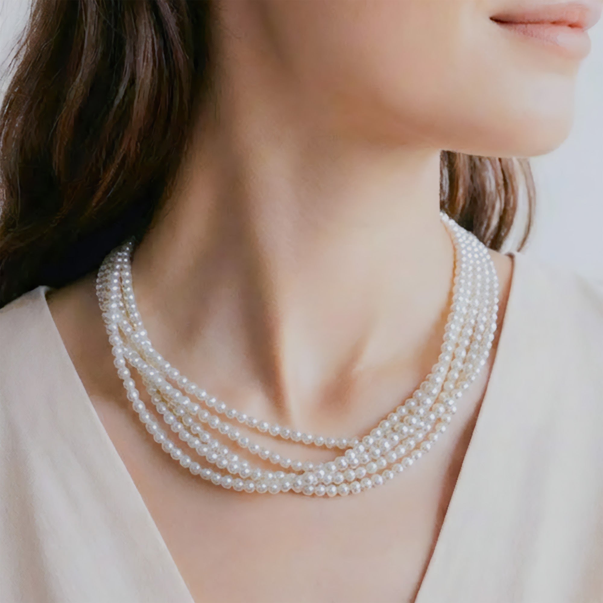 あこや真珠 5連 ネックレス3.5-4.0mm SV925 多連 | ～7.0mm