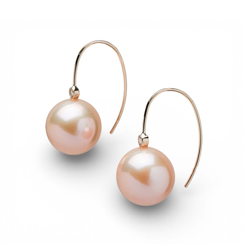 Mauvette 淡水有核真珠 フックピアス　11mmUP K18YG オレンジ