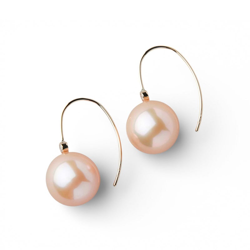 Mauvette 淡水有核真珠 フックピアス　11mmUP K18YG オレンジ