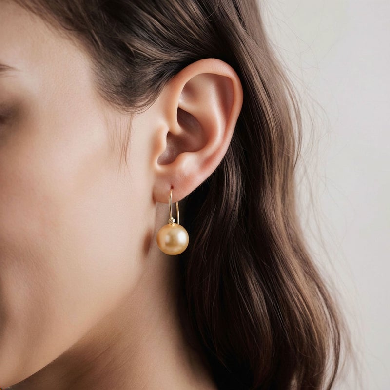 Mauvette 淡水有核真珠 フックピアス　11mmUP K18YG オレンジ