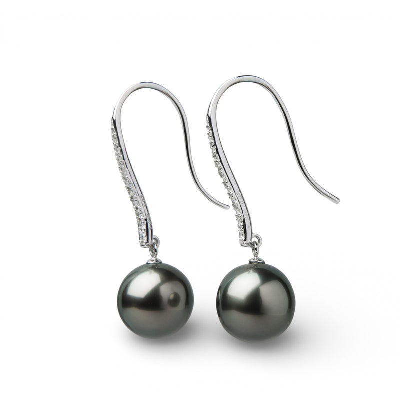  LUXE タヒチ黒蝶真珠 フックピアス　9mmUP PT900/K18YG