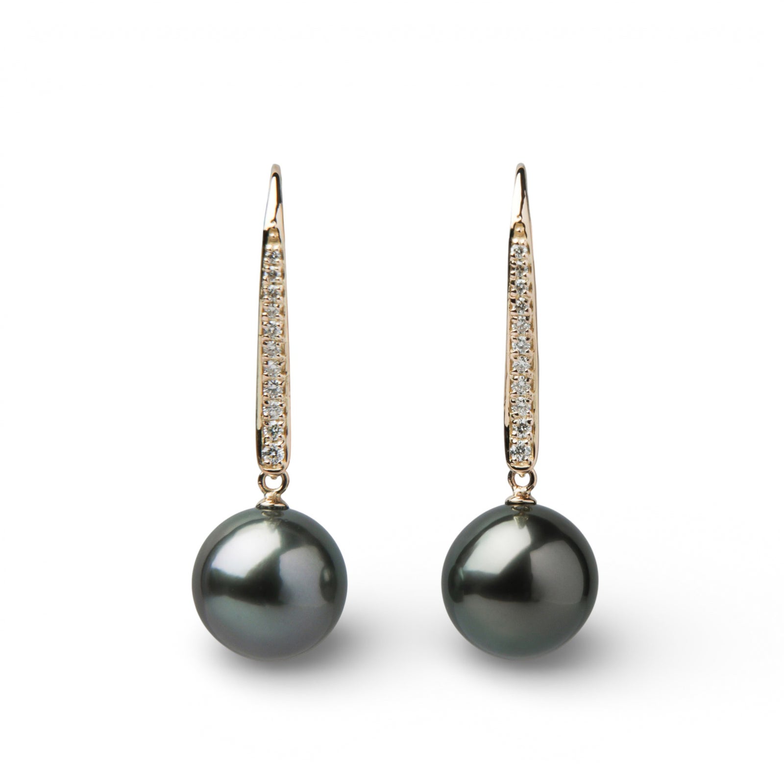  LUXE タヒチ黒蝶真珠 フックピアス　9mmUP PT900/K18YG