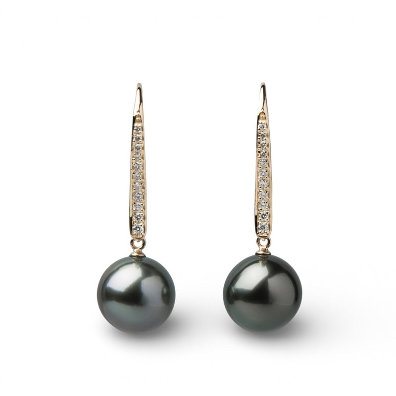  LUXE タヒチ黒蝶真珠 フックピアス　9mmUP PT900/K18YG