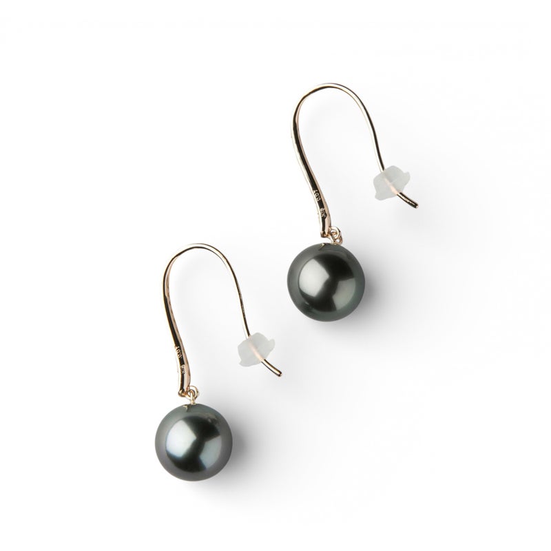  LUXE タヒチ黒蝶真珠 フックピアス　9mmUP PT900/K18YG