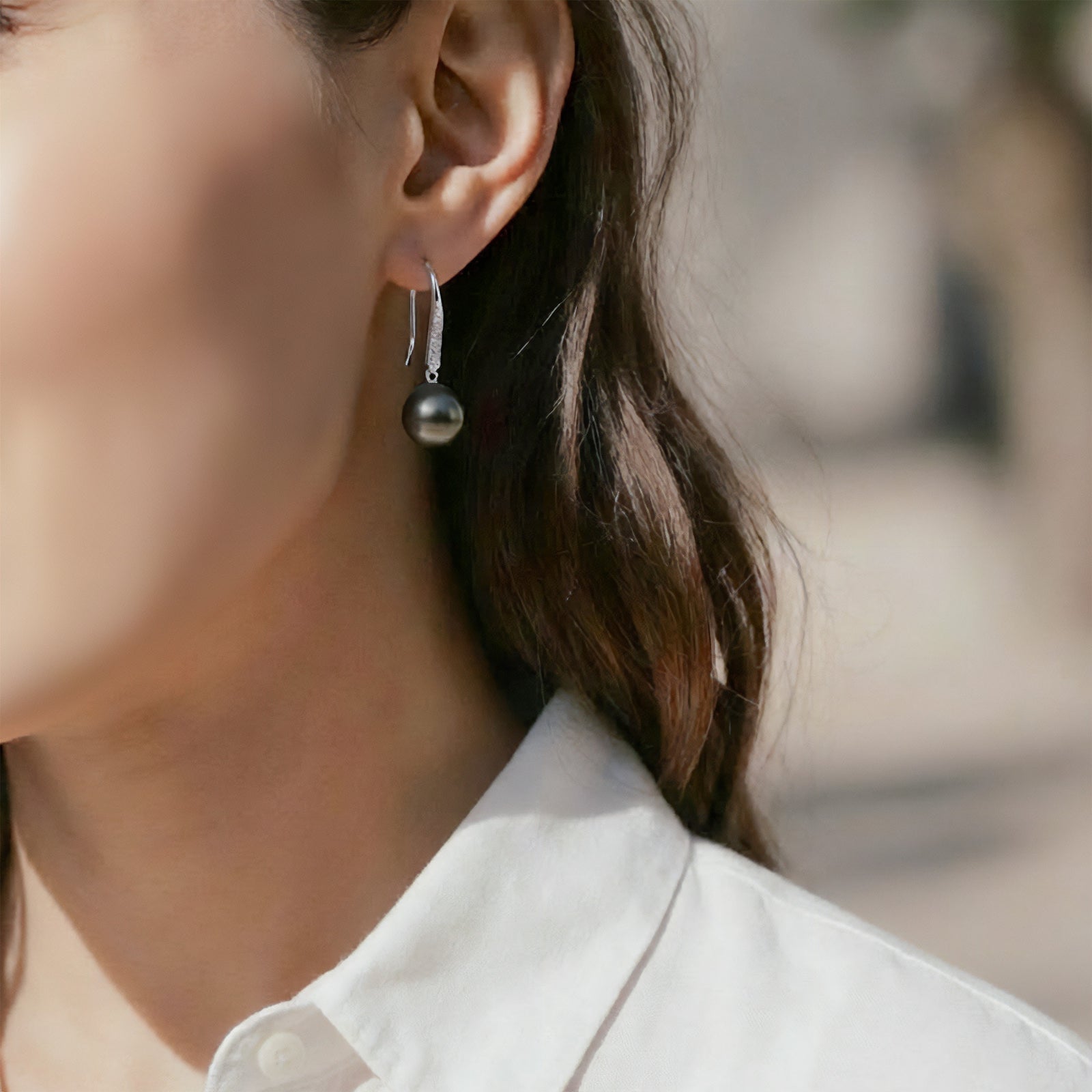  LUXE タヒチ黒蝶真珠 フックピアス　9mmUP PT900/K18YG