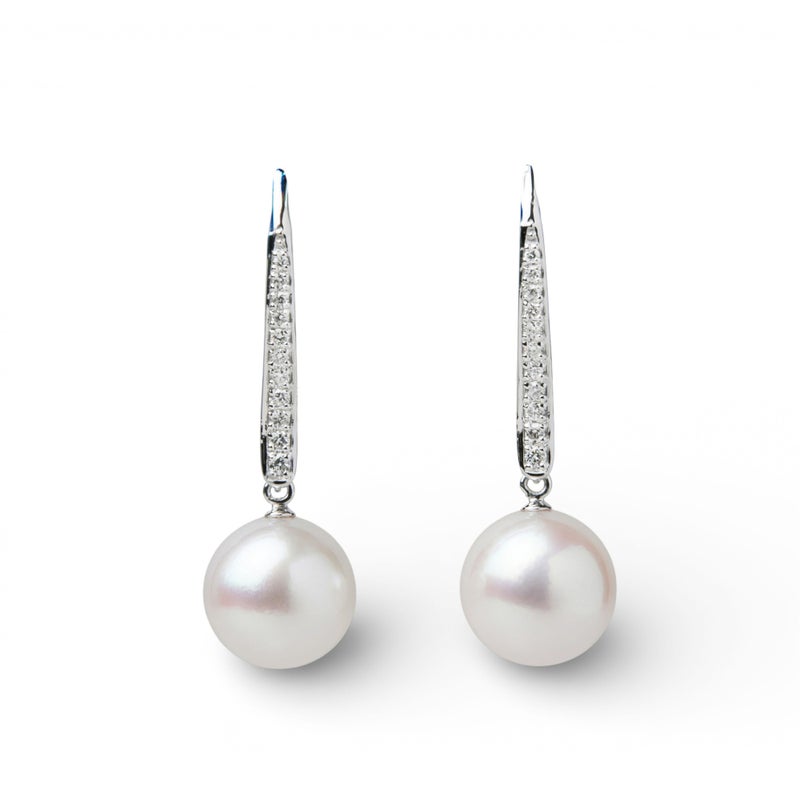 オーロラ花珠真珠 フックピアス　9.0-9.5mm PT900