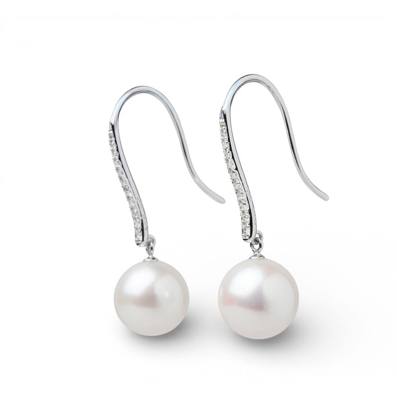 オーロラ花珠真珠 フックピアス　9.0-9.5mm PT900