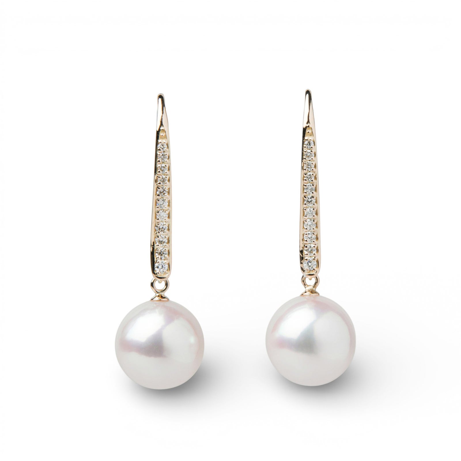 オーロラ花珠真珠 フックピアス　9.0-9.5mm K18YG