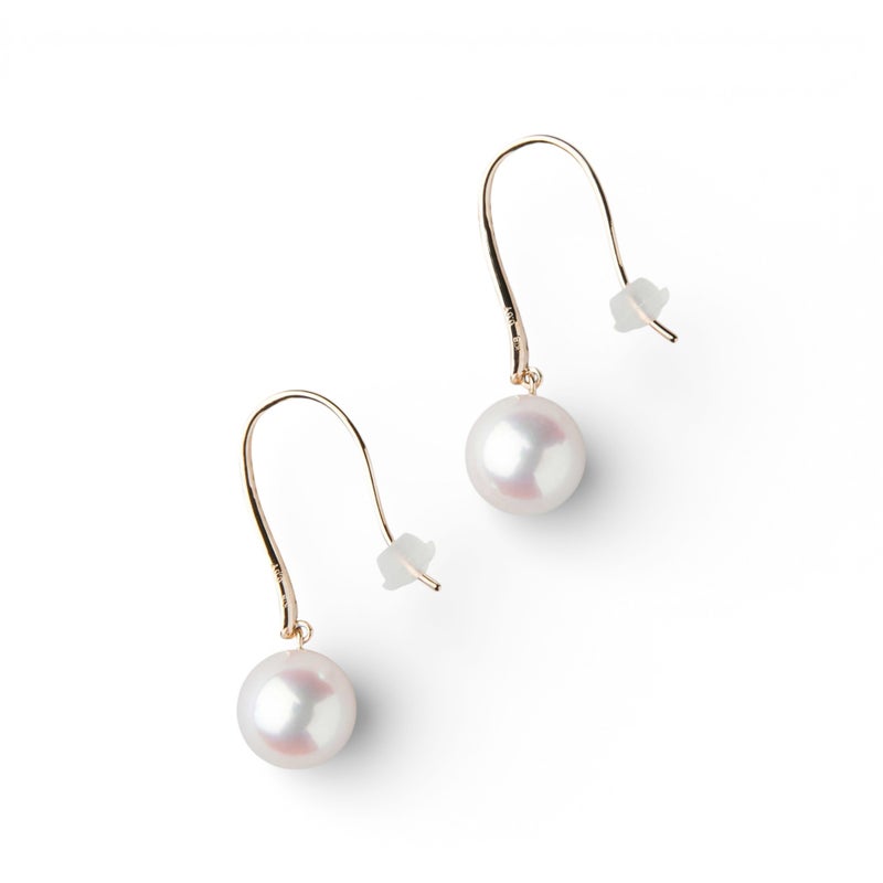 オーロラ花珠真珠 フックピアス　9.0-9.5mm K18YG