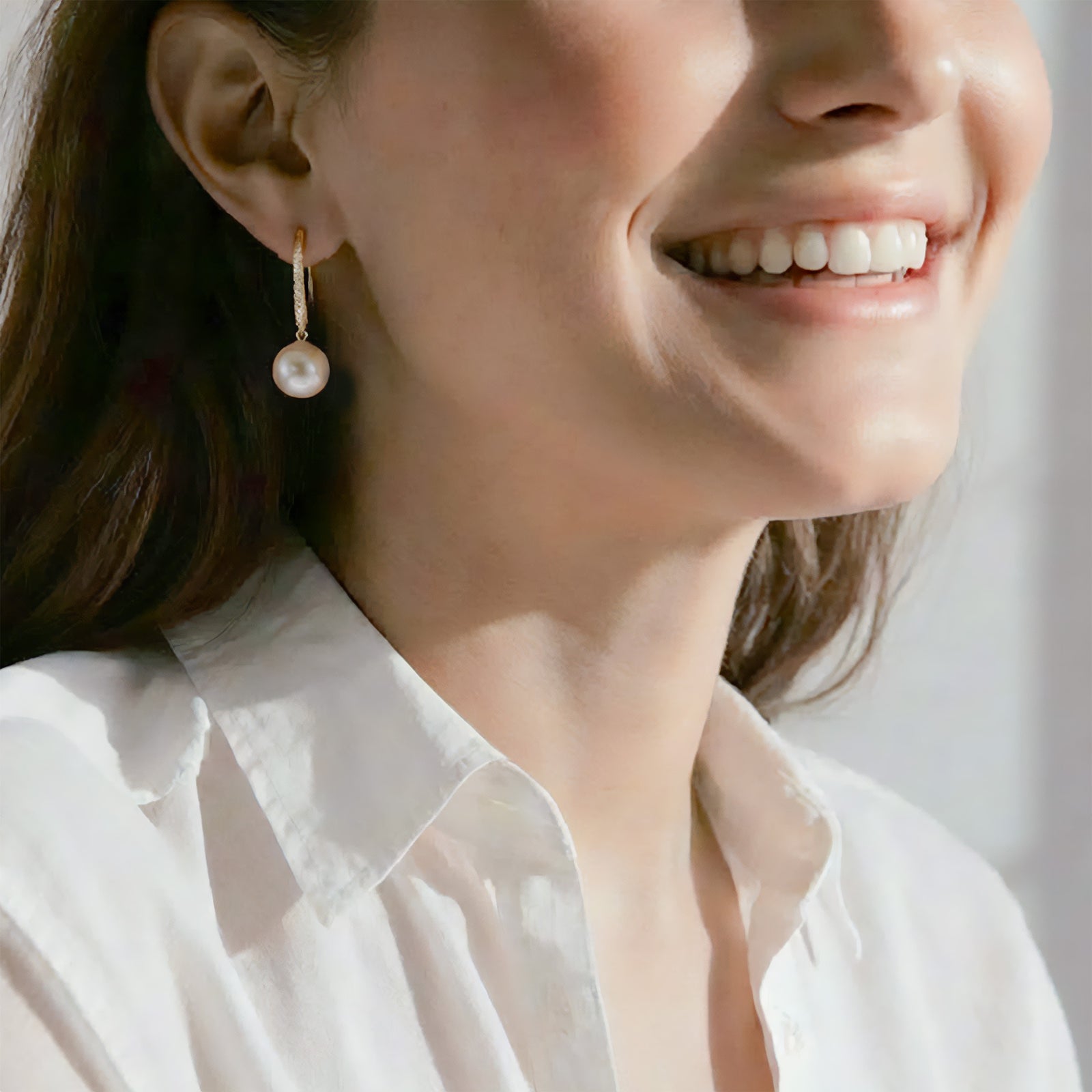 オーロラ花珠真珠 フックピアス　9.0-9.5mm K18YG