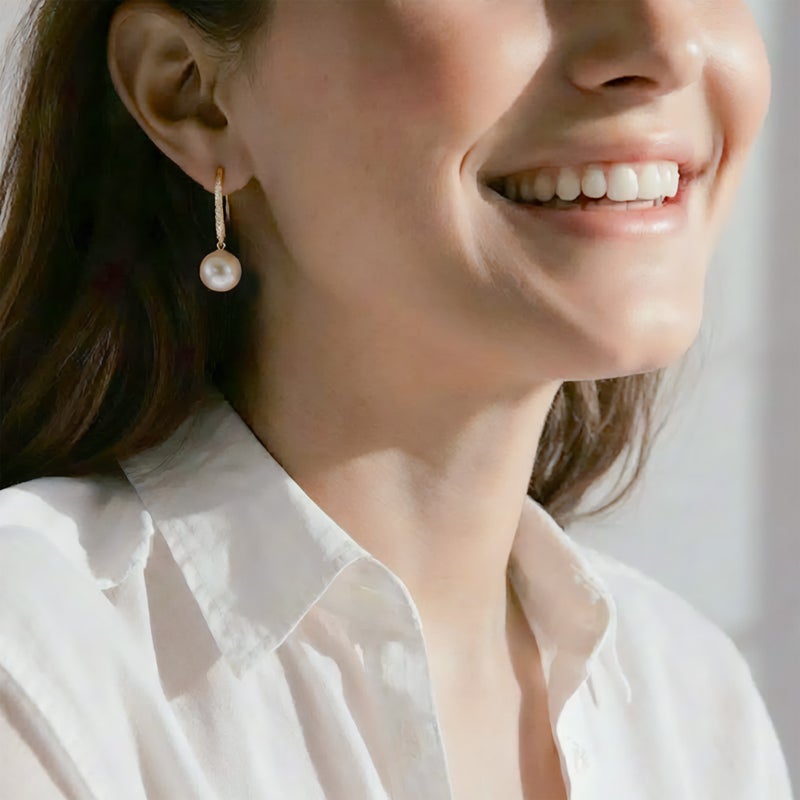 オーロラ花珠真珠 フックピアス　9.0-9.5mm K18YG