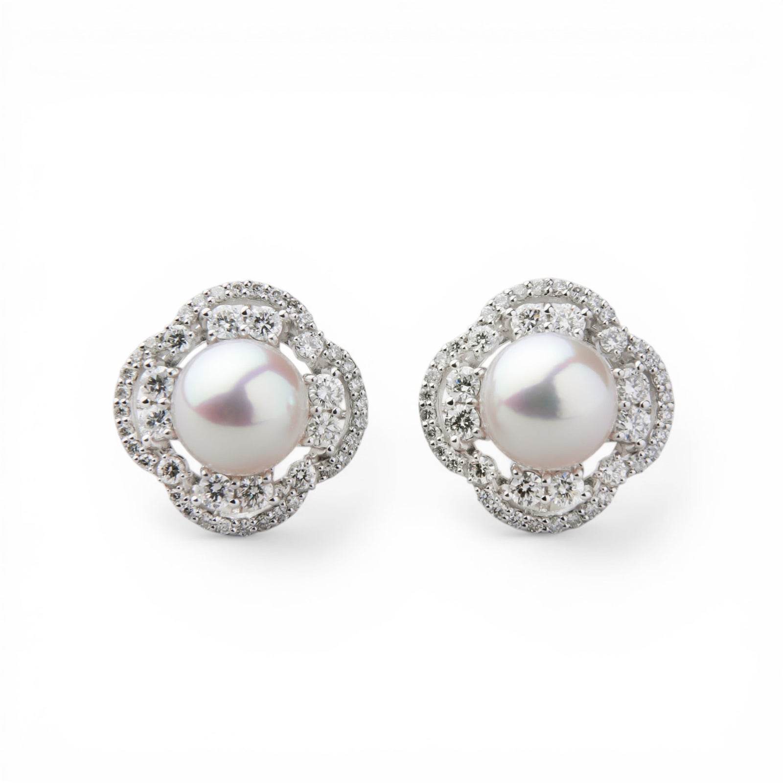 オーロラ花珠真珠 ダイヤモンドピアス　7.0-7.5mm PT900 -TOP Quality- [WSP]