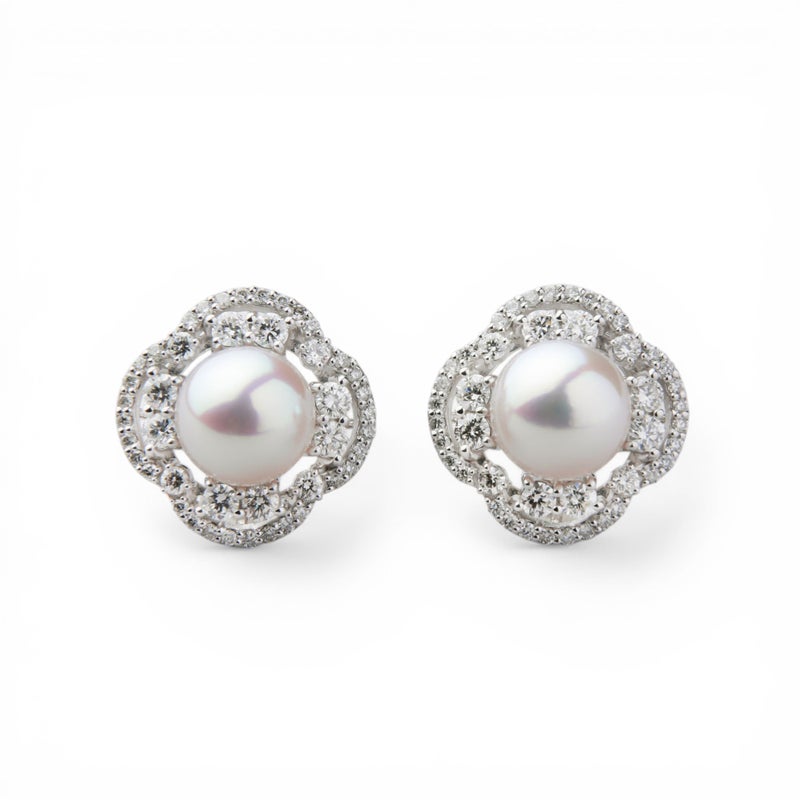 オーロラ花珠真珠 ダイヤモンドピアス　7.0-7.5mm PT900 -TOP Quality- [WSP]