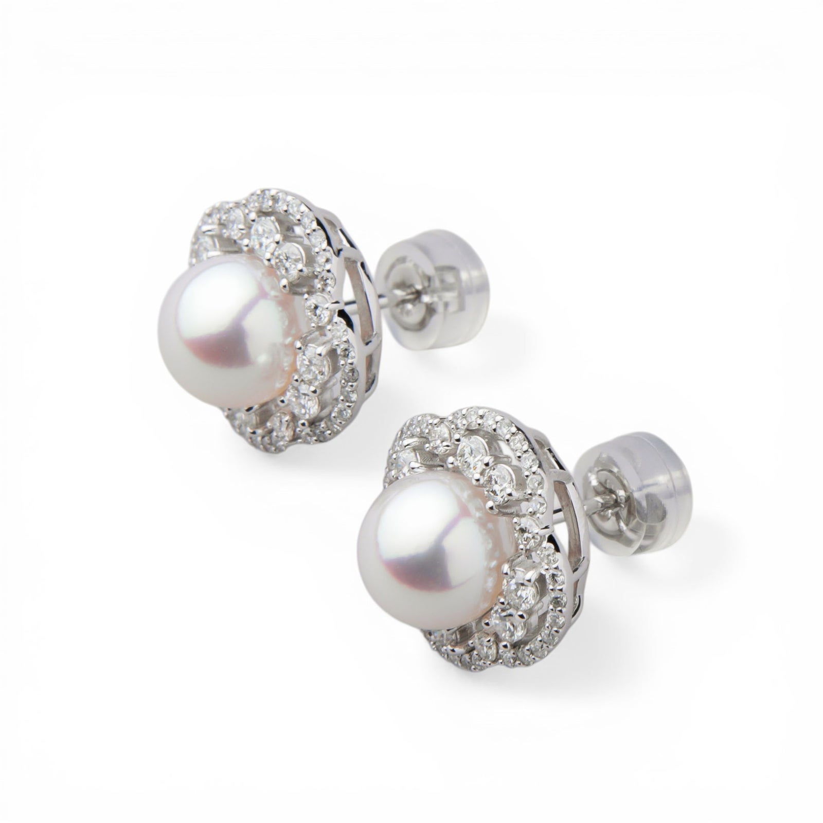 オーロラ花珠真珠 ダイヤモンドピアス　7.0-7.5mm PT900 -TOP Quality- [WSP]