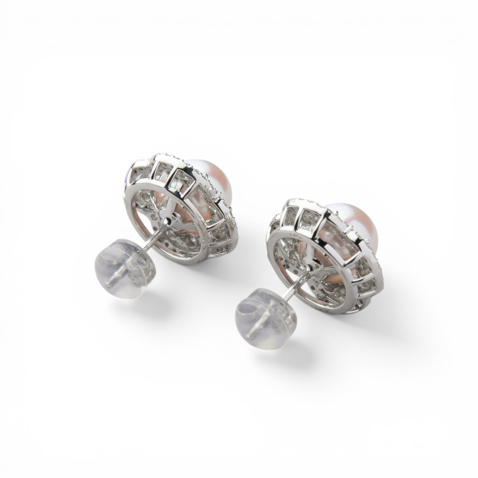 オーロラ花珠真珠 ダイヤモンドピアス　7.0-7.5mm PT900 -TOP Quality- [WSP]