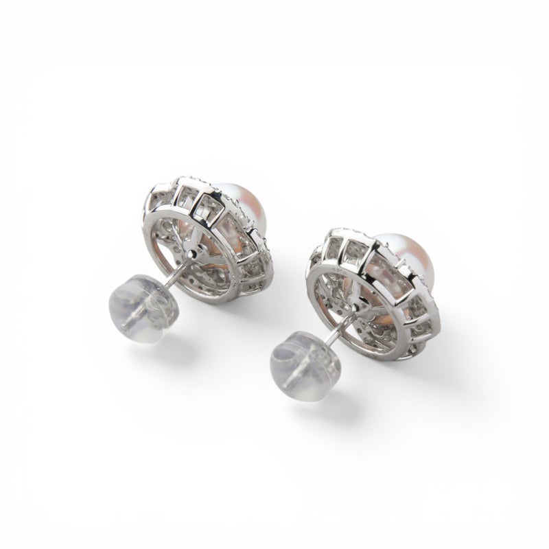 オーロラ花珠真珠 ダイヤモンドピアス　7.0-7.5mm PT900 -TOP Quality- [WSP]