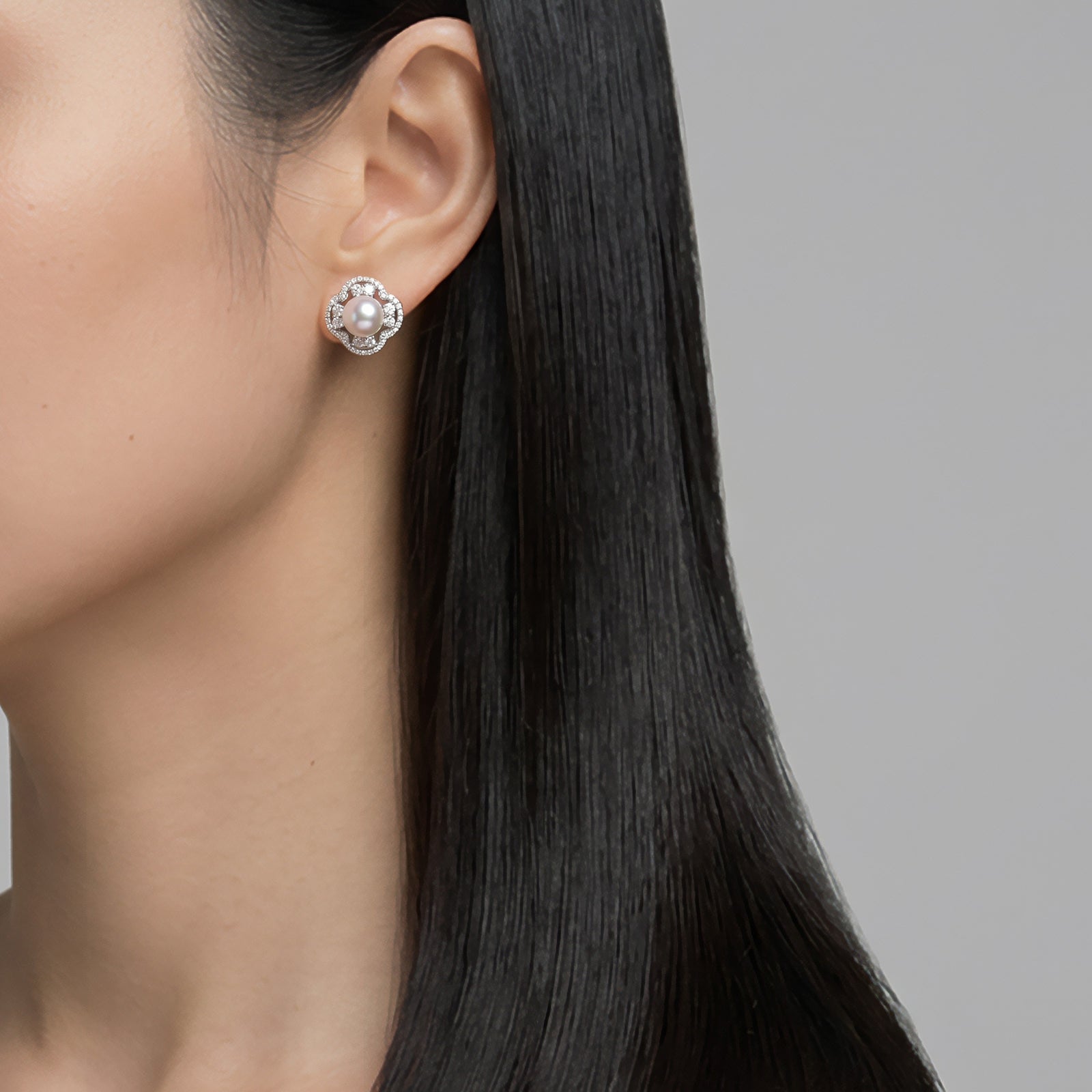 オーロラ花珠真珠 ダイヤモンドピアス　7.0-7.5mm PT900 -TOP Quality- [WSP]