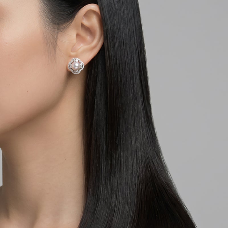 オーロラ花珠真珠 ダイヤモンドピアス　7.0-7.5mm PT900 -TOP Quality- [WSP]