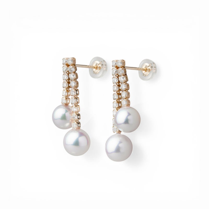 あこや真珠 ダイヤモンドピアス　5.5-6.5mm K18YG/PT900 [WSP]