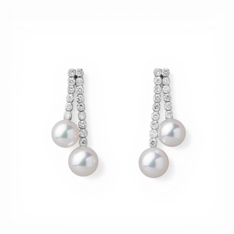 あこや真珠 ダイヤモンドピアス　5.5-6.5mm K18YG/PT900 [WSP]