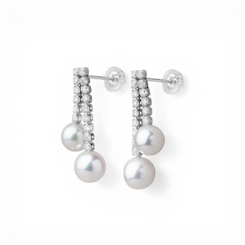 あこや真珠 ダイヤモンドピアス　5.5-6.5mm K18YG/PT900 [WSP]