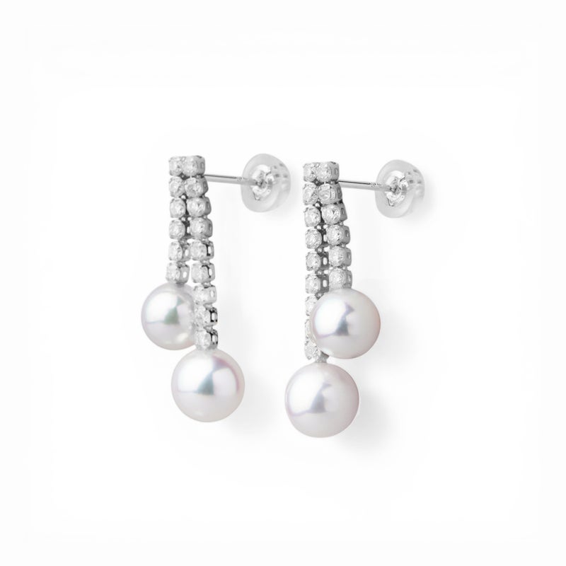 あこや真珠 ダイヤモンドピアス　5.5-6.5mm K18YG/PT900 [WSP]