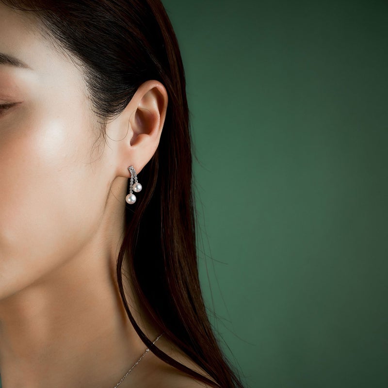 あこや真珠 ダイヤモンドピアス　5.5-6.5mm K18YG/PT900 [WSP]